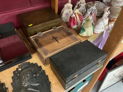 Lot 690 - Vintage students microscope in case, religious box and Eastern metal box (3).