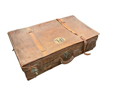 Lot 573 - Vintage brown leather suitcase, 73.5cm in overall length.