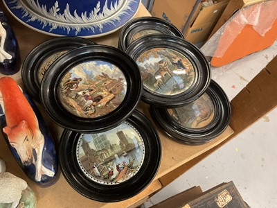 Lot 707 - Group of six 19th century Pratt ware pot lids in Ebonised wood frames