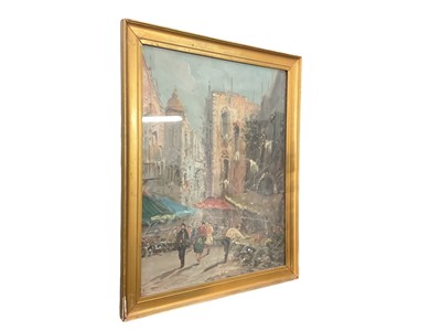 Lot 702 - Continetal school oil on canvas study of a European market, 45.5 x 35.5cm