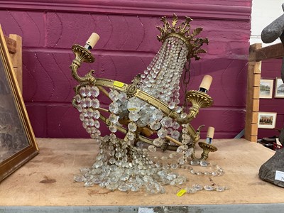 Lot 704 - Gilt metal ceiling light with prismatic drops.