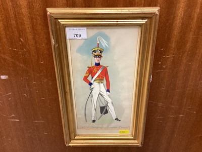 Lot 709 - Watercolour study of a 19th century British Army Officer captioned '1831 (Sergeant Summer - Dress)', 24.5 x 13cm.