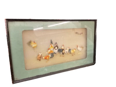 Lot 576 - Japanese relief hardstone picture of chickens, 60 x 35cm