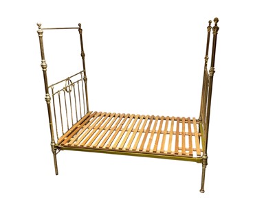 Lot 1480 - Victorian brass four poster bed, 201cm x 130cm x 204cm high, together with another similar four poster bed