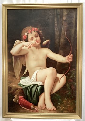 Lot 291 - After Carle Van Loo, oil on canvas - Cupid Shooting a Bow, 91cm x 61cm, in gilt frame