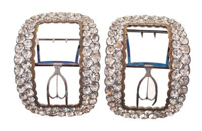 Lot A fine pair of large George III paste set shoe buckles with 'black dot' paste stones in white metal setting with polished steel fittings, in original fitted case with a hand written note; "Buck...