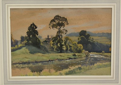 Lot 1355 - *Walter Ernest Spradbery (1889-1969) watercolour - On The Arun, signed and dated 1944, inscribed verso with artists label, 25cm x 37.5cm, in glazed frame