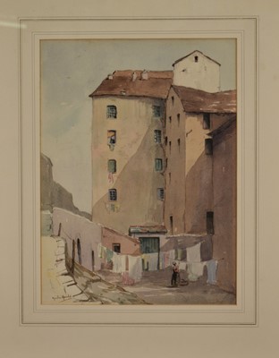 Lot 1356 - Martin Hardie (1875-1952) watercolour - Corte, Corsica, 1934, signed, 38cm x 28cm, in glazed frame