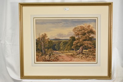 Lot 1357 - Stanfield Shepherd, 1860s watercolour - Deer in Windsor Park, the castle beyond, signed and dated 1861, 31cm x 48cm, together with another English School watercolour depicting a similar view, 27...