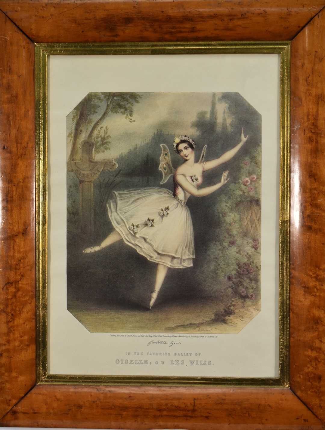Lot 1368 - After John Brandard, lithograph of the ballet dancer Carlotta Grisi, "in the favourite ballet of Giselle; ou Les Wilis", published London c. 1841, facsimile signature, 34cm x 27.5cm, in maple fr...