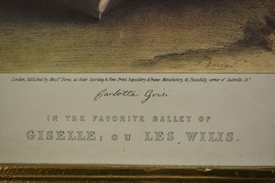 Lot 1368 - After John Brandard, lithograph of the ballet dancer Carlotta Grisi, "in the favourite ballet of Giselle; ou Les Wilis", published London c. 1841, facsimile signature, 34cm x 27.5cm, in maple fr...