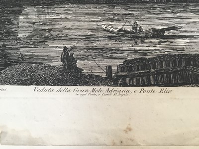 Lot 320 - Luigi Rossini (1790-1857) etching with engraving - Veduta della Gran Mole Adriana e Ponte Elio, Roma 1821, 42.5cm x 55cm, unframed