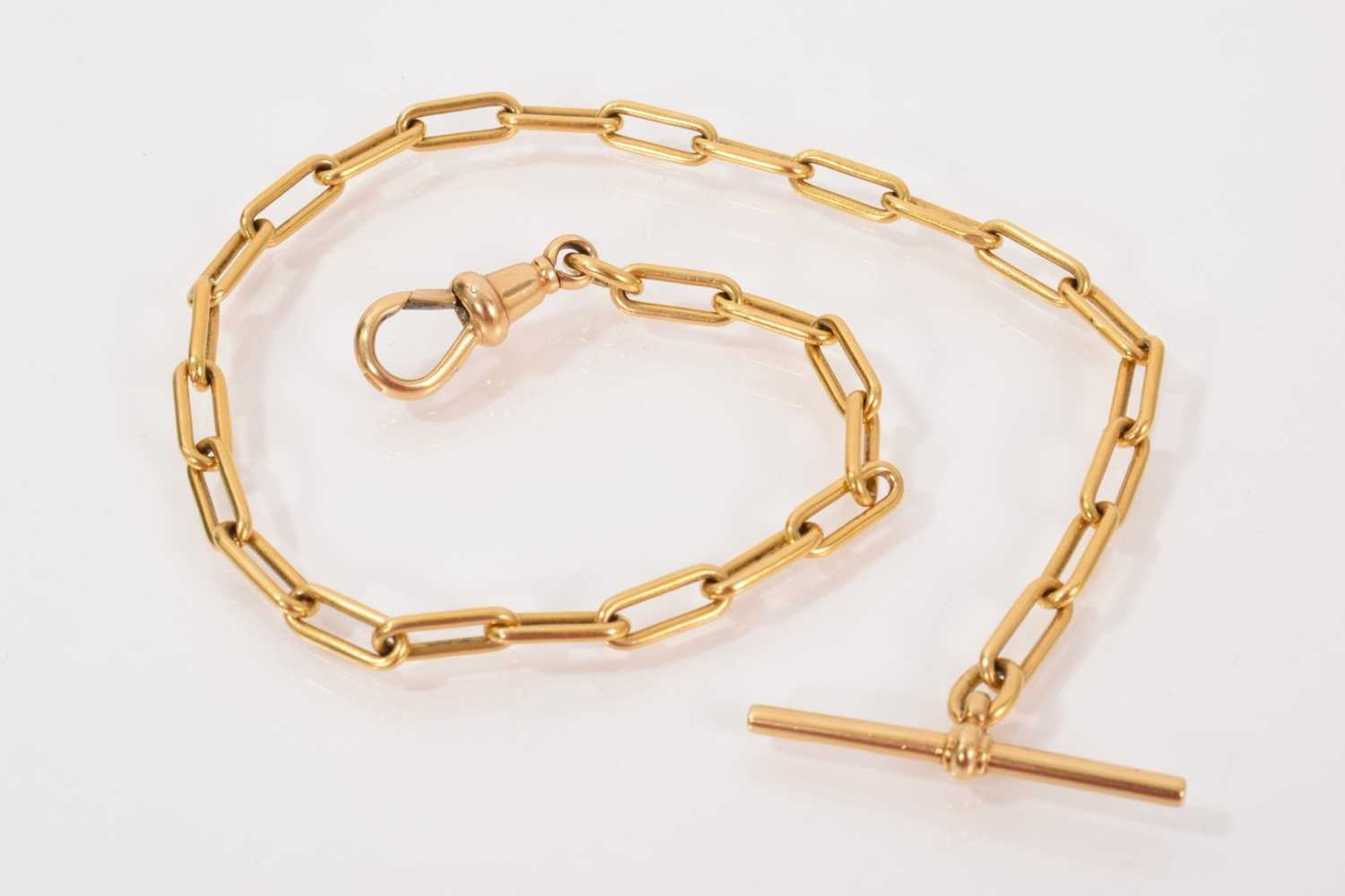 Lot 716 - 18ct gold long link watch chain, 30cm