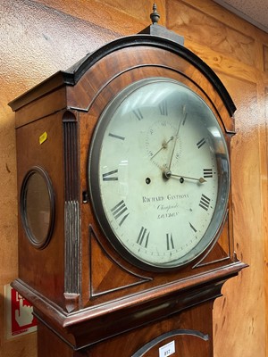 Lot 817 - 19th century eight day longcase clock with painted circular dial signed Richard Ganthony, Cheapside, London with subsidiary seconds, striking on bell, in domed top case 204cm high, with brass ca...