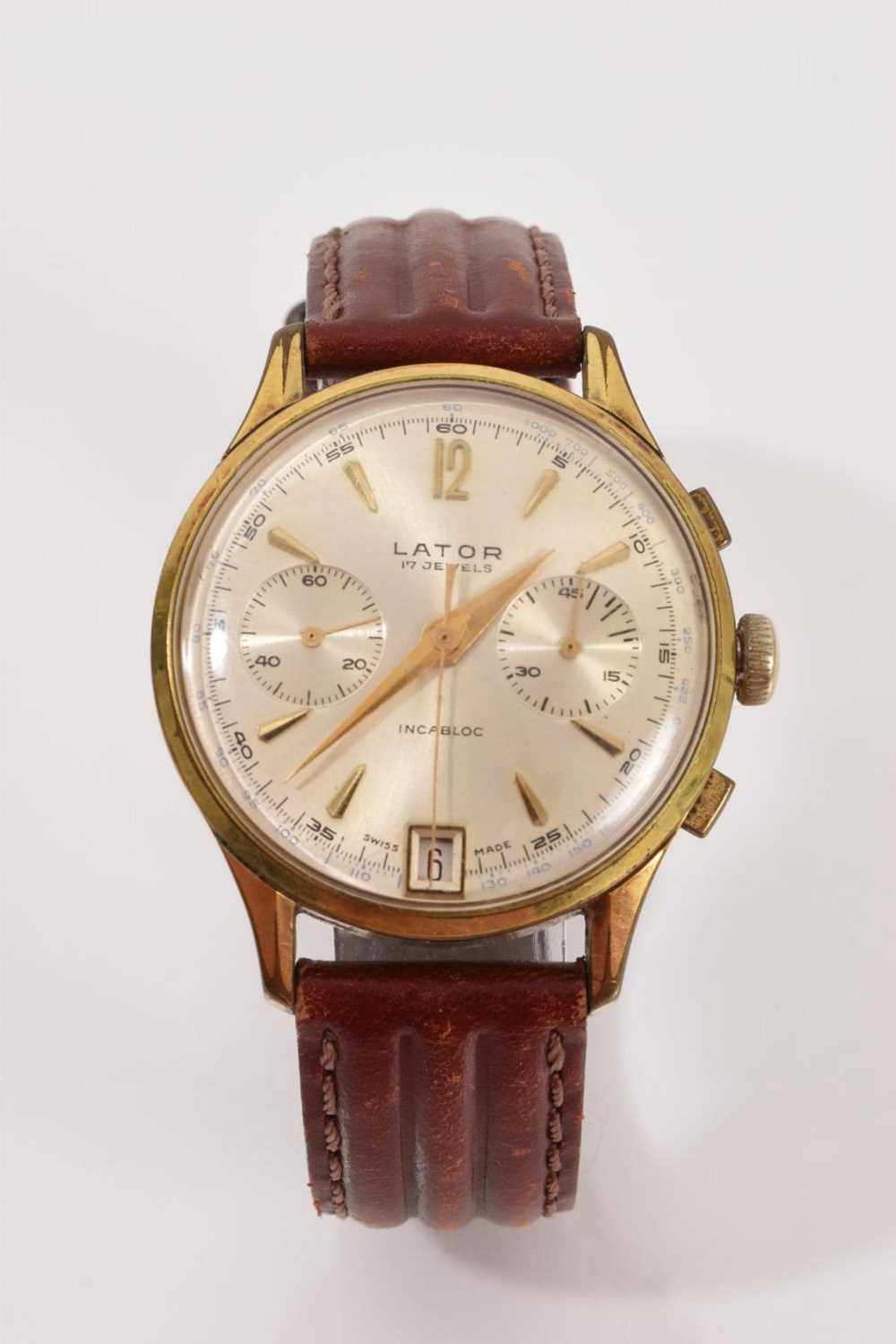 Lot 757 - Lator gold plated stainless steel wristwatch on brown leather strap