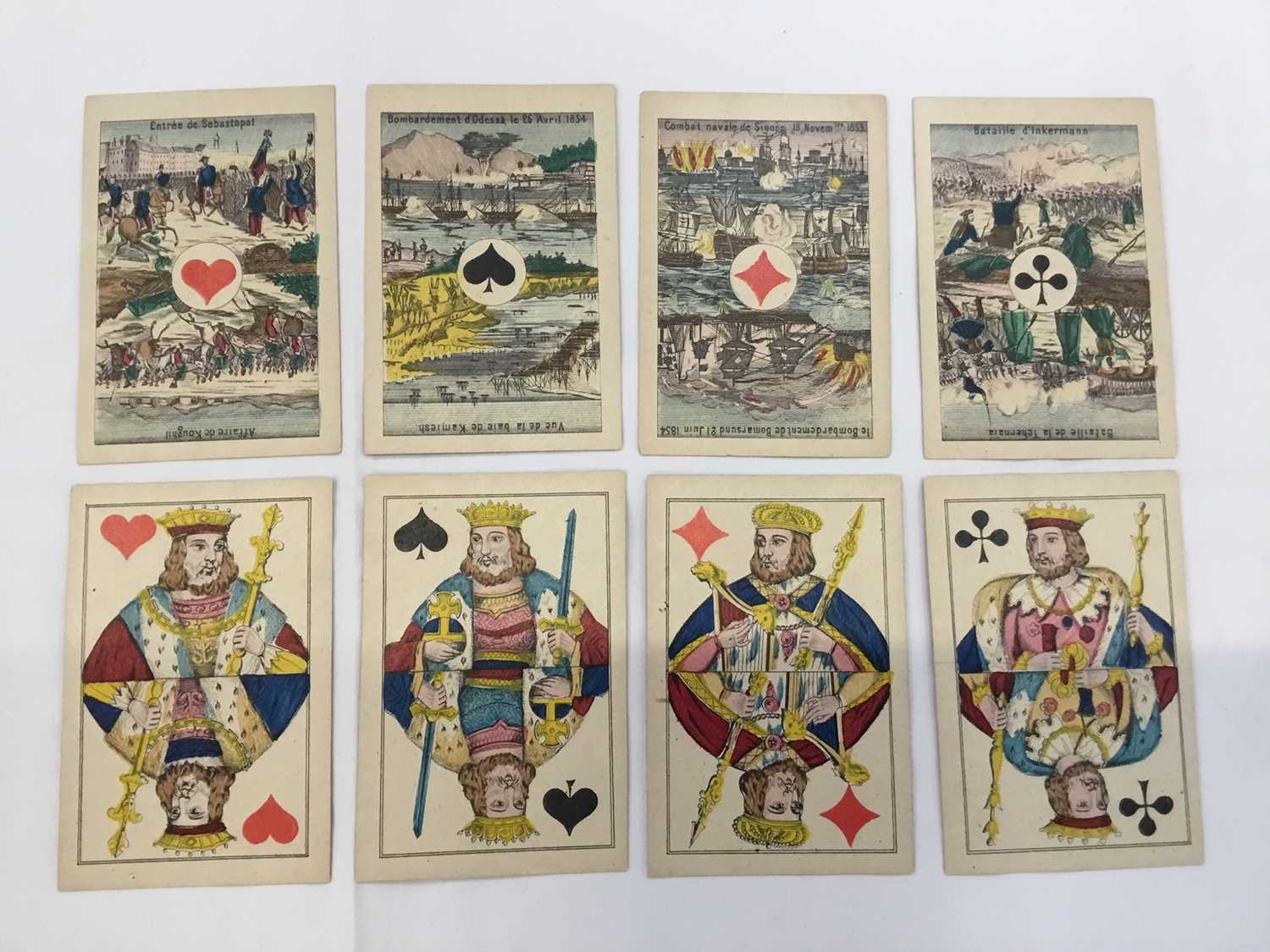 Lot 1084 - Deck of 32 Belgian Bongout pattern playing cards, with Crimean War scenes