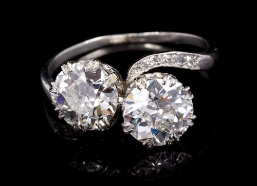Lot 607 - Diamond two stone ring, comprising two old