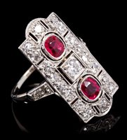 Lot 609 - Art Deco synthetic ruby and diamond cocktail...