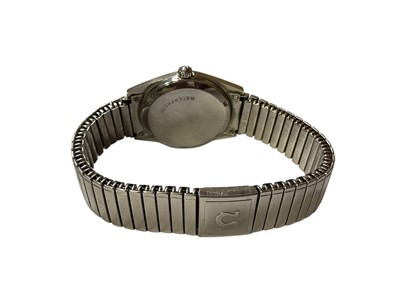 Lot 20 - Omega stainless steel wristwatch with navy blue dial, date aperture and baton markers on expandable Fixo-Flex bracelet
