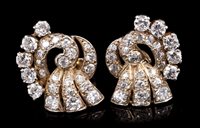 Lot 614 - Pair Art Deco diamond earrings, the stylised...