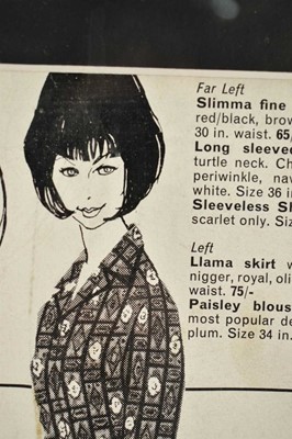 Lot 1461 - Sonya Todd (Contemporary), pencil working sketch for a fashion illustration for Bentalls, signed and dated 1963, 49 x 31cm, glazed frame, together with a framed print of the final advert. (2)