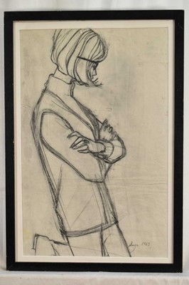 Lot 1461 - Sonya Todd (Contemporary), pencil working sketch for a fashion illustration for Bentalls, signed and dated 1963, 49 x 31cm, glazed frame, together with a framed print of the final advert. (2)