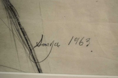 Lot 1461 - Sonya Todd (Contemporary), pencil working sketch for a fashion illustration for Bentalls, signed and dated 1963, 49 x 31cm, glazed frame, together with a framed print of the final advert. (2)