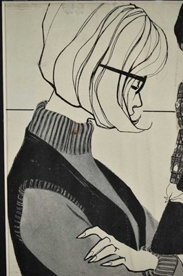 Lot 1461 - Sonya Todd (Contemporary), pencil working sketch for a fashion illustration for Bentalls, signed and dated 1963, 49 x 31cm, glazed frame, together with a framed print of the final advert. (2)