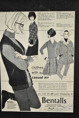 Lot 1461 - Sonya Todd (Contemporary), pencil working sketch for a fashion illustration for Bentalls, signed and dated 1963, 49 x 31cm, glazed frame, together with a framed print of the final advert. (2)