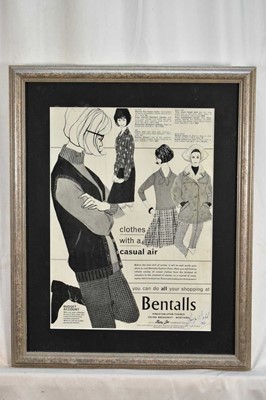 Lot 1461 - Sonya Todd (Contemporary), pencil working sketch for a fashion illustration for Bentalls, signed and dated 1963, 49 x 31cm, glazed frame, together with a framed print of the final advert. (2)
