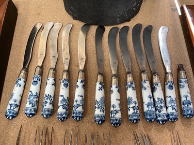 Lot 851 - Rare mid-18th century shagreen bowfront knife box housing a set of porcelain handled cutlery