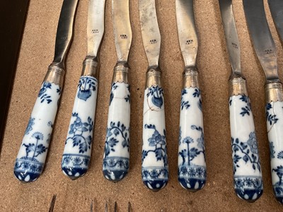 Lot 851 - Rare mid-18th century shagreen bowfront knife box housing a set of porcelain handled cutlery