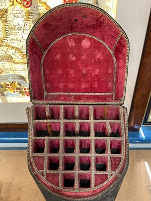 Lot 851 - Rare mid-18th century shagreen bowfront knife box housing a set of porcelain handled cutlery
