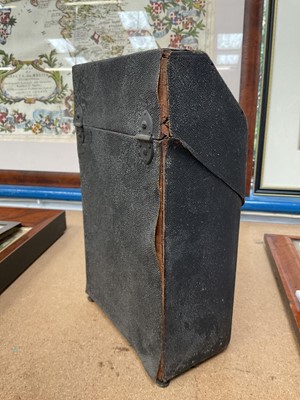 Lot 851 - Rare mid-18th century shagreen bowfront knife box housing a set of porcelain handled cutlery