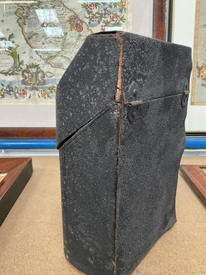 Lot 851 - Rare mid-18th century shagreen bowfront knife box housing a set of porcelain handled cutlery