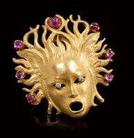 Lot 621 - Italian gold ruby and diamond brooch...