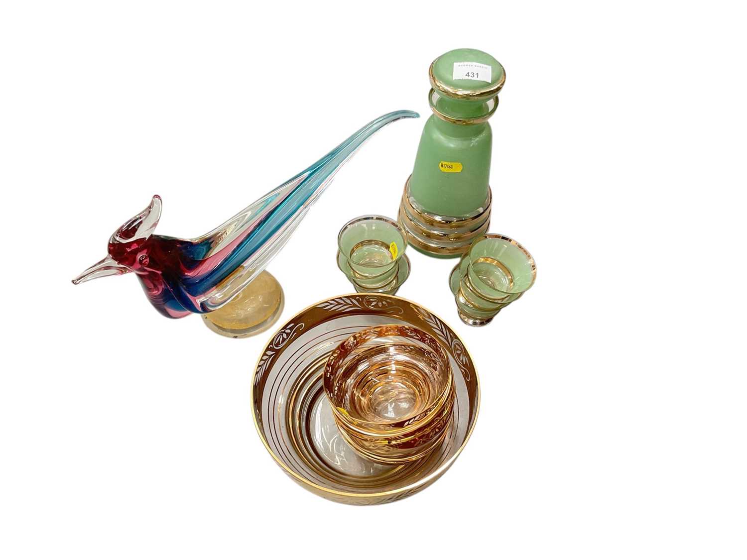 Lot 431 - Murano glass cockerel and other 1950s glassware