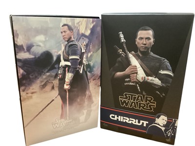 Lot 201 - Star Wars Hot Toys 1/6th Scale action figure 'Star Wars Rogue One' Chirrut, boxed, MMS402 and Jyn Erso (deluxe version) MMS405.