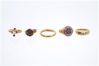 Lot 634 - Gold (15ct) signet ring, two antique gem set...