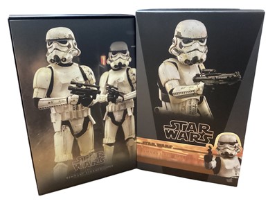 Lot 221 - Star Wars Hot Toys 1/6th Scale action figure 'The Force Awakens' Remnant Stormtrooper, Boxed, TMS011 and First order Stormtrooper Officer, Boxed, MS334