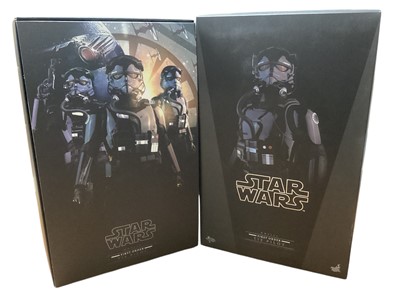 Lot 223 - Star Wars Hot Toys 1/6th Scale action figure 'The Force Awakens' First order TIE Pilot, Boxed, MS324 and First order Flametrooper Boxed, MS326.