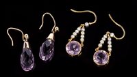 Lot 637 - Pair Edwardian amethyst and seed pearl...