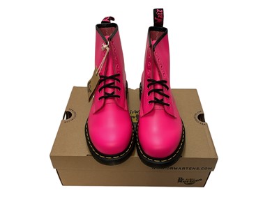 Lot 2071 - Two pairs of Dr Martens boots Smooth Pink and Iridescent Texture Pink. Plus a pair of Dr Martens Lilac sandals. All brand new, boxed and size 6.