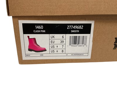 Lot 2071 - Two pairs of Dr Martens boots Smooth Pink and Iridescent Texture Pink. Plus a pair of Dr Martens Lilac sandals. All brand new, boxed and size 6.