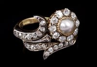 Lot 643 - Early Victorian pearl and diamond flower ring,...