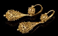 Lot 646 - Pair early 19th century gold filigree earrings,...