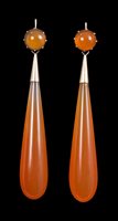 Lot 647 - Pair Regency gold mounted carnelian pendant...