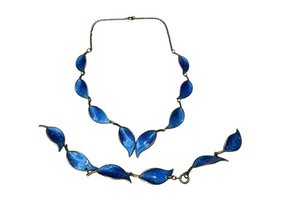 Lot 72 - David Andersen Norwegian silver and blue enamel leaf necklace, and spare part of chain
