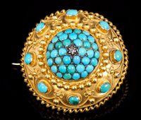 Lot 652 - Victorian gold and turquoise target brooch...