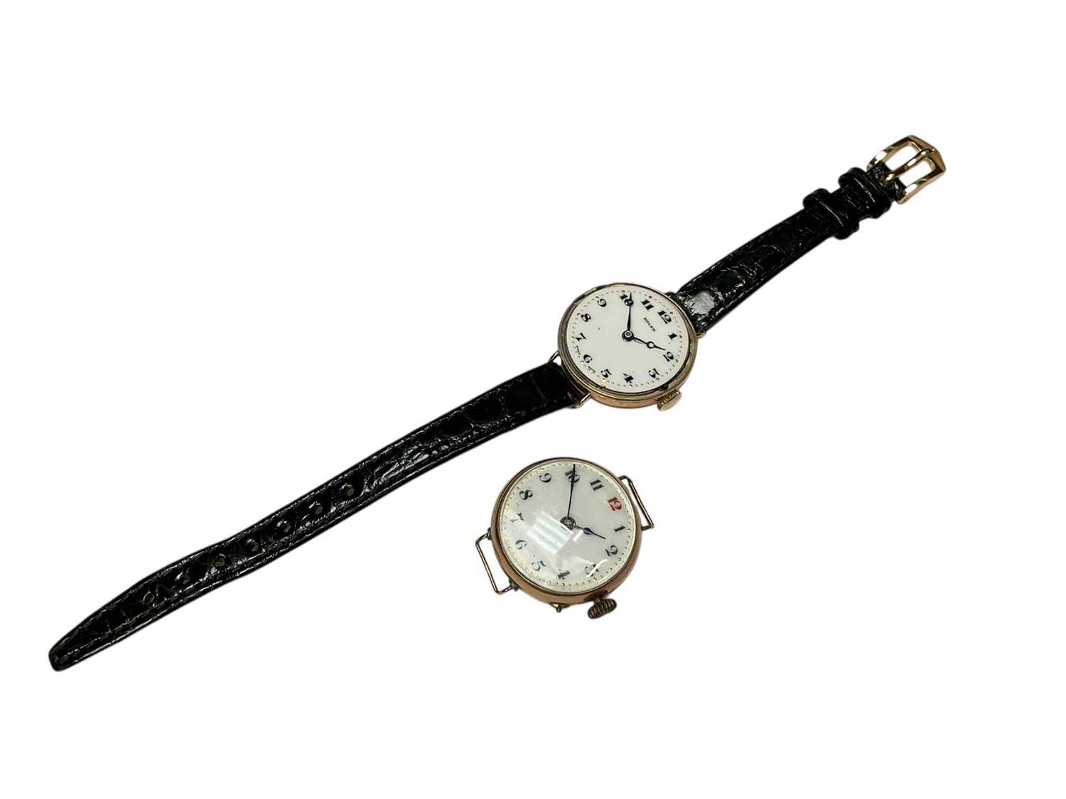 Lot 137 - 1920s Rolex 9ct gold cased wristwatch, together with another 9ct gold cased watch (2)